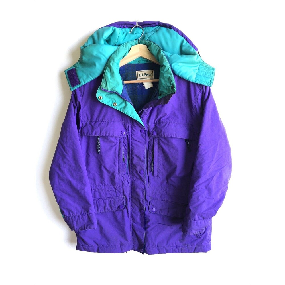 LL Bean 90’s Vintage Hooded Ski Jacket Women’s Large Flannel Lined Purple